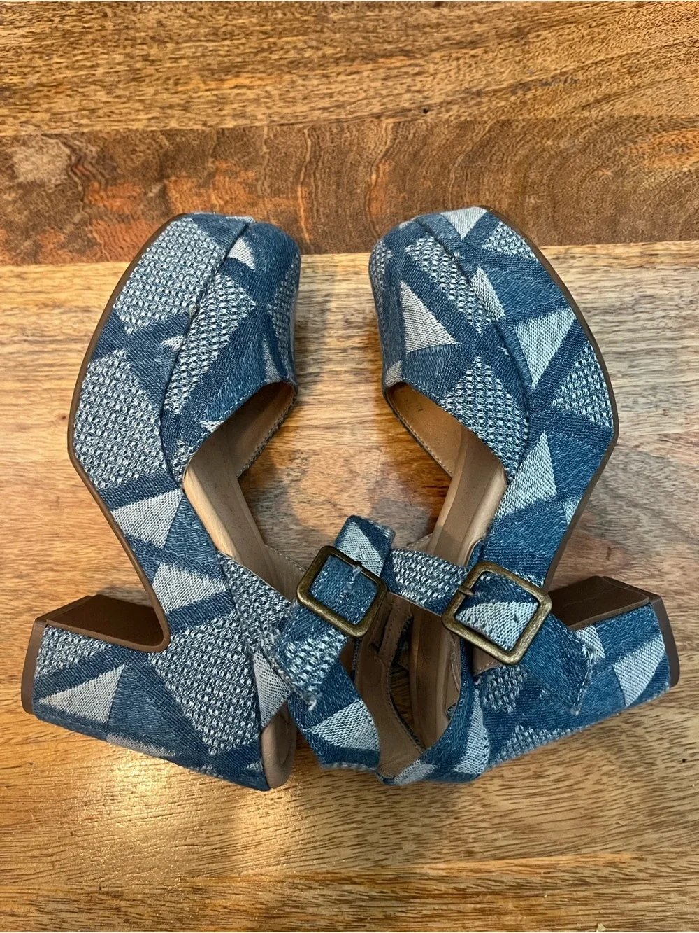 Denim Geometric Platform Mary Janes in Blue
